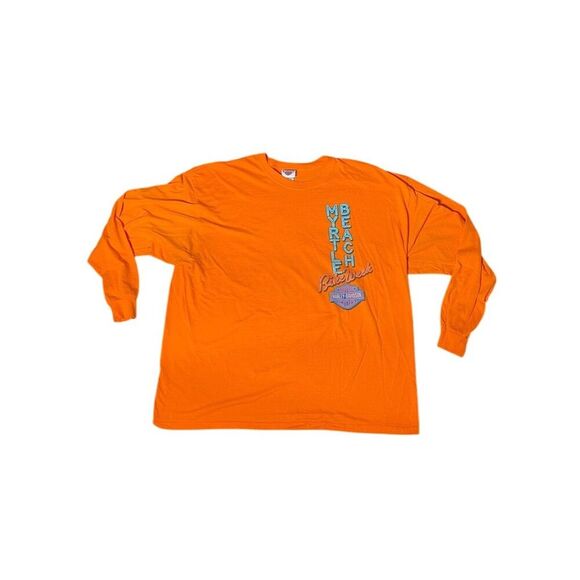 Harley Davidson Men's 3XL Orange Long Sleeve Graphic T-Shirt Myrtle Beach - Picture 1 of 3